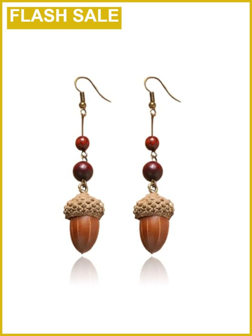 Handmade Acorn Pinecone Dangle Earrings Wood Beads Bronze Fall Thanksgiving